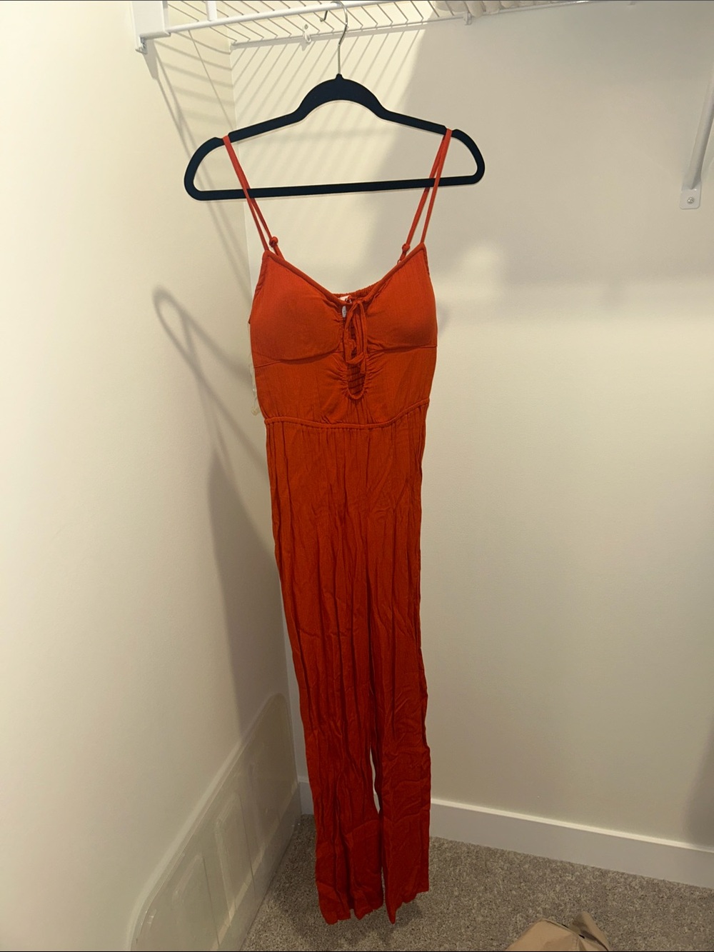 Rust Orange Spaghetti-Strap Jumpsuit